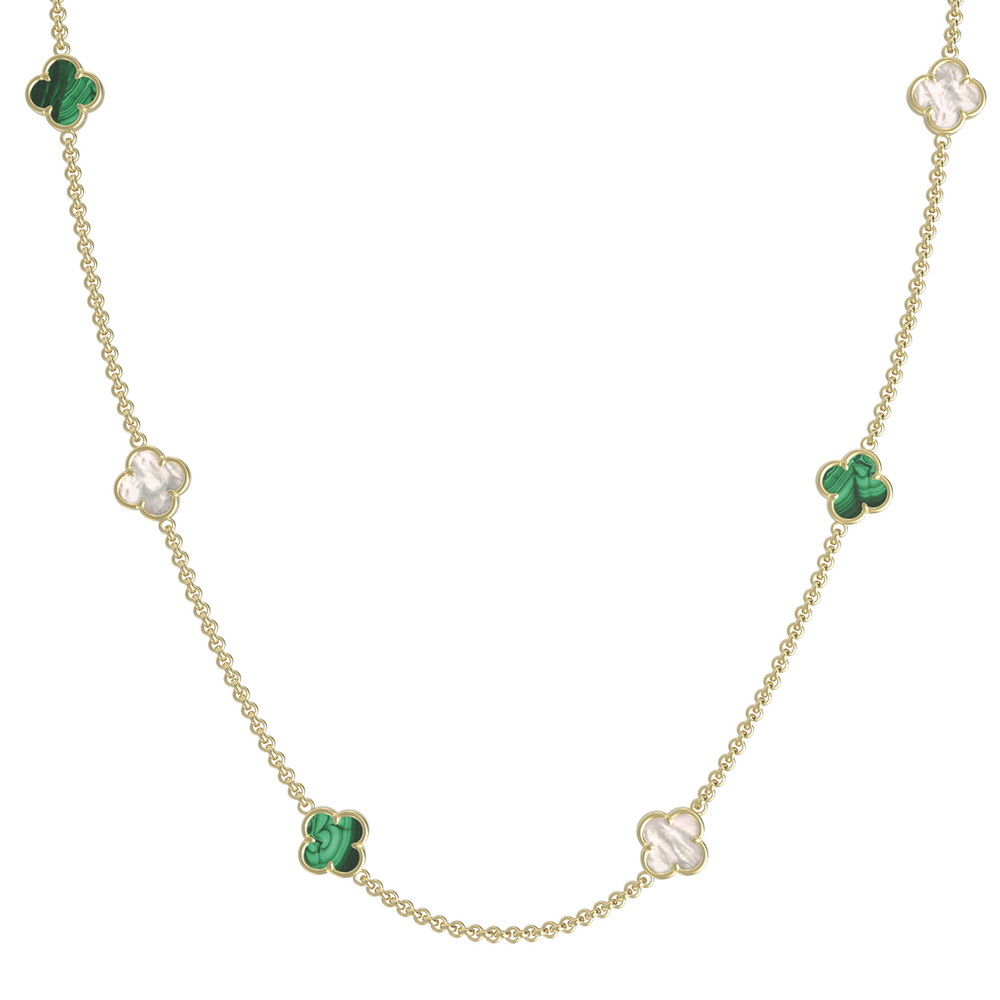 Колье из лимонного золота c малахитом и перламутром