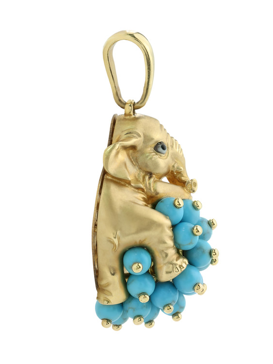 Подвеска из лимонного золота c эмалью и бирюзой