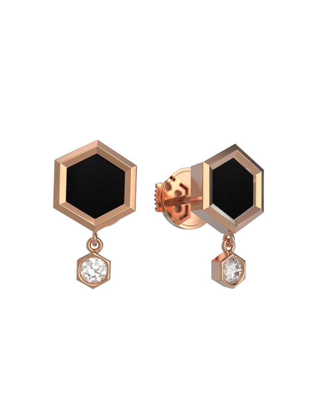 Серьги из золота 585 пробы c бриллиантами и ониксом