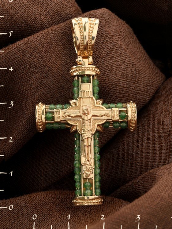 Крест из золота c хризопразом