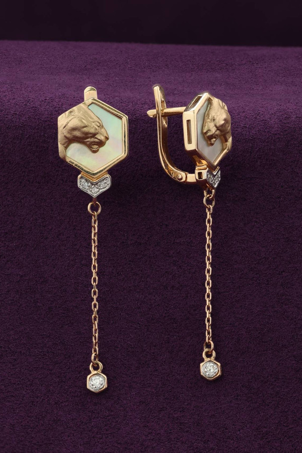 Серьги из золота c бриллиантами и перламутром