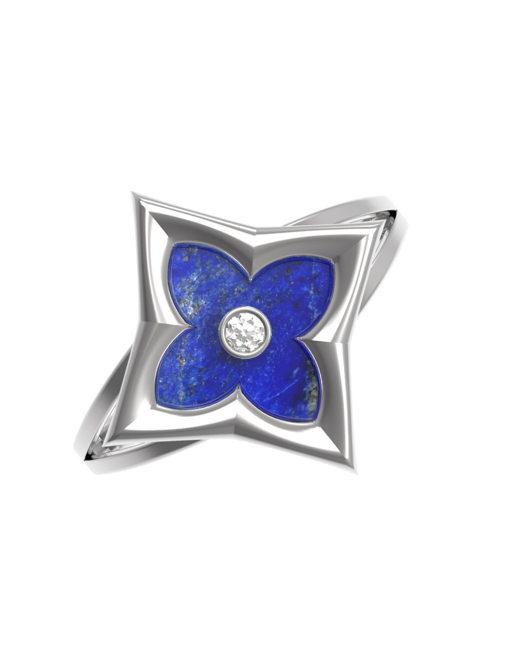 Кольцо из белого золота 585 пробы c бриллиантами и лазуритом