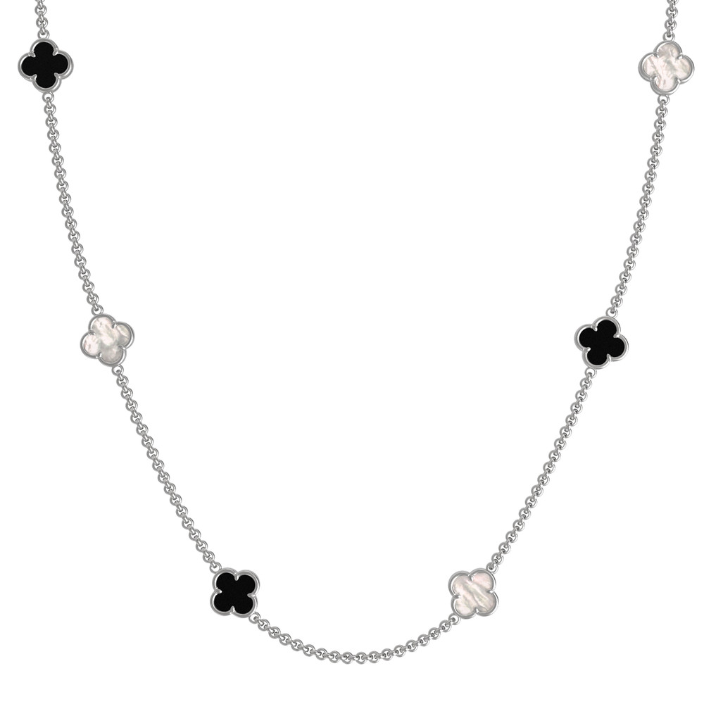 Колье из белого золота c ониксом и перламутром