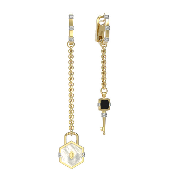 Серьги из лимонного золота c ониксом и перламутром