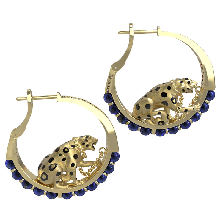 Серьги из лимонного золота c эмалью и лазуритом