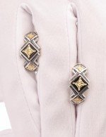 Серьги из серебра 925 пробы и золота 750 пробы c ониксом и рубином