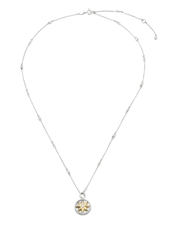 Колье из белого золота c бриллиантами, ониксом и перламутром