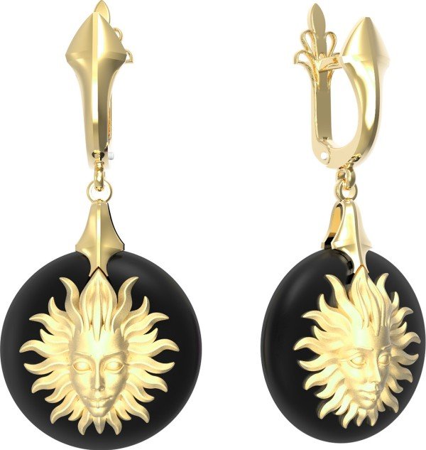 Серьги из лимонного золота c ониксом