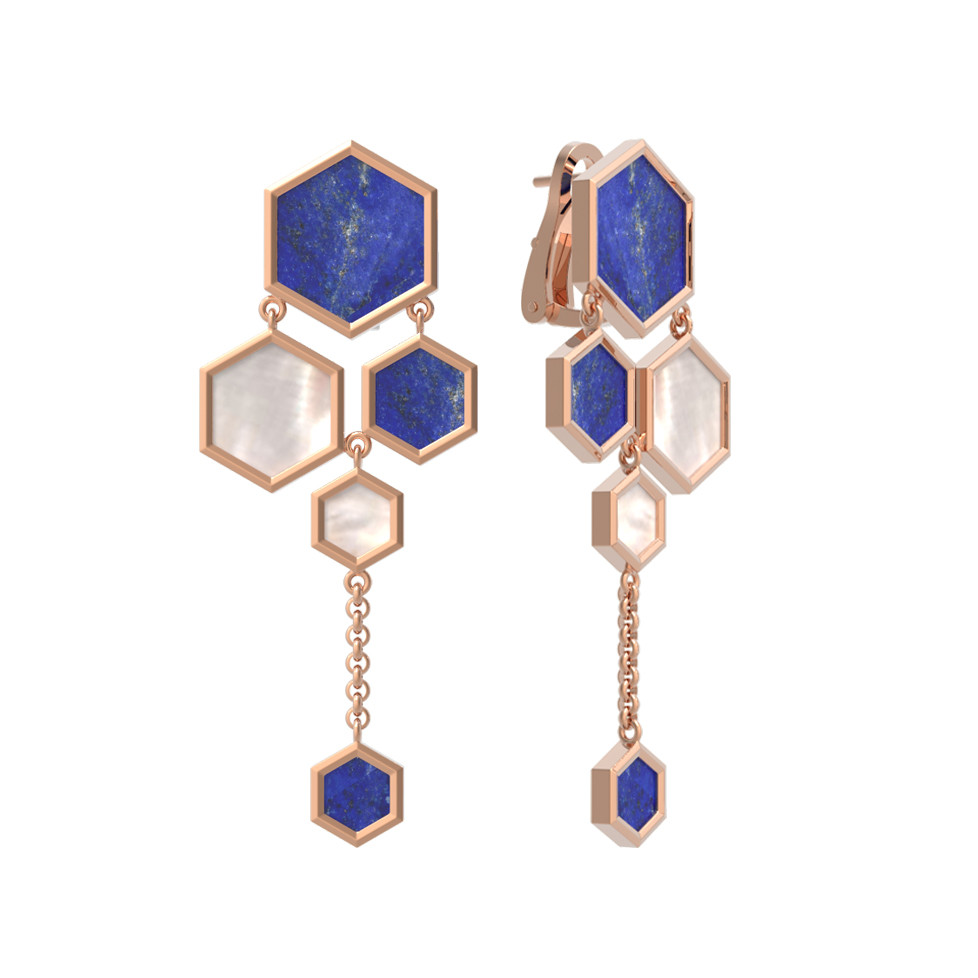 Серьги из золота c лазуритом и перламутром