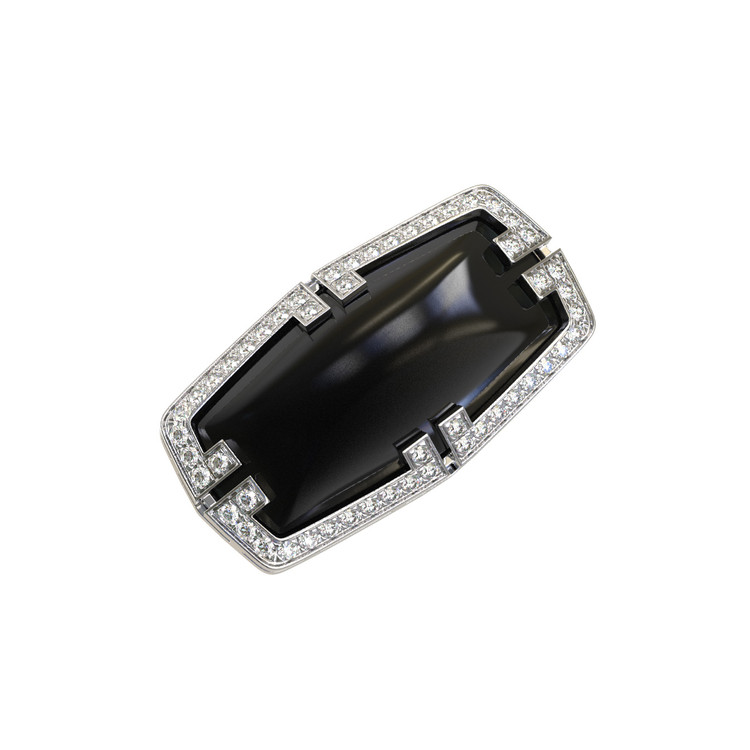 Кольцо из белого золота c бриллиантами, рубином и ониксом