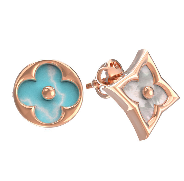 Серьги из золота c бирюзой и перламутром