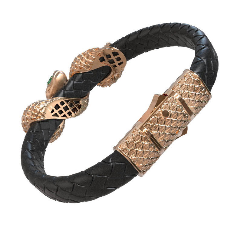 Браслет из золота c бриллиантами, изумрудом и шнурком