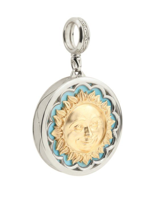 Подвеска из белого золота c бирюзой и лазуритом