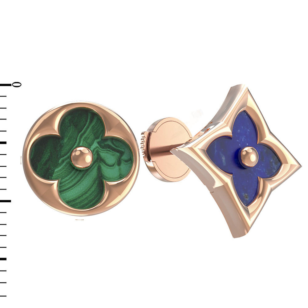 Серьги из золота c лазуритом и малахитом