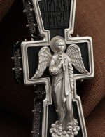 Крест из белого золота 585 пробы c эбеновым деревом