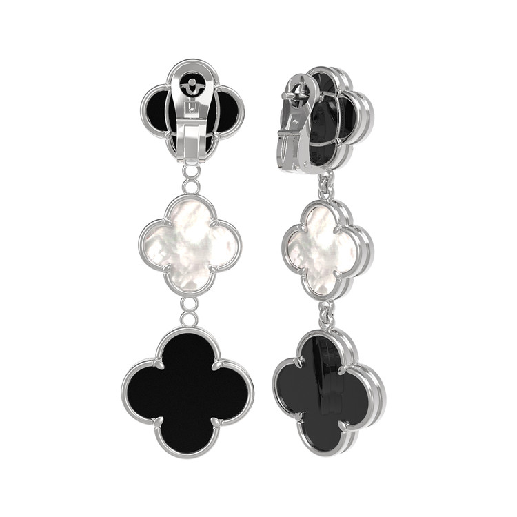 Серьги из белого золота c ониксом и перламутром