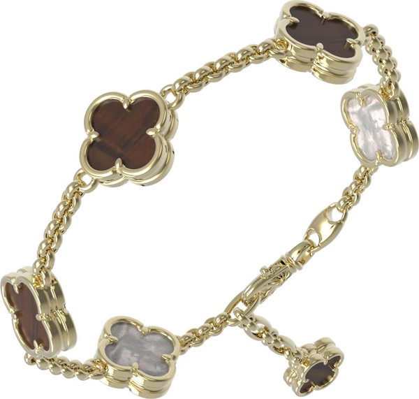 Браслет из лимонного золота c тигровым глазом и перламутром