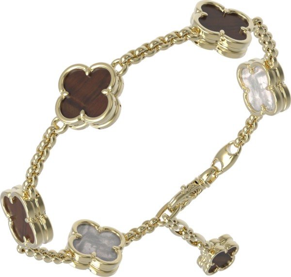 Браслет из лимонного золота 585 пробы c тигровым глазом и перламутром