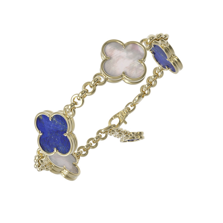 Браслет из лимонного золота c лазуритом и перламутром
