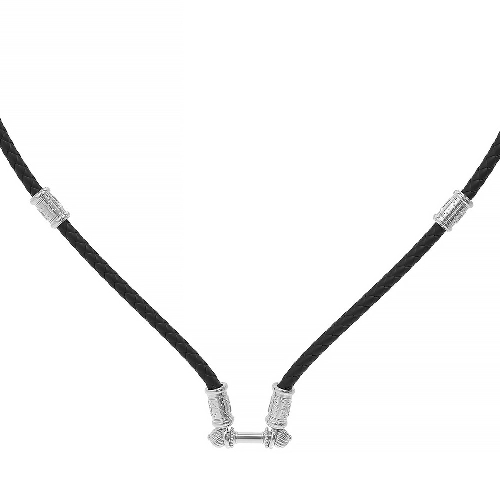 Гайтан из белого золота c кожаным шнурком