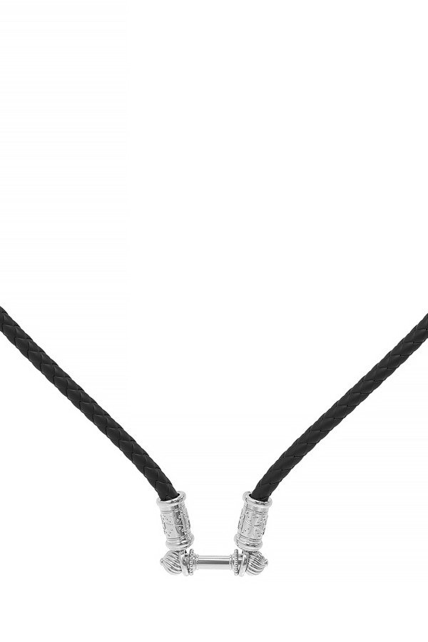 Гайтан из белого золота c кожаным шнурком