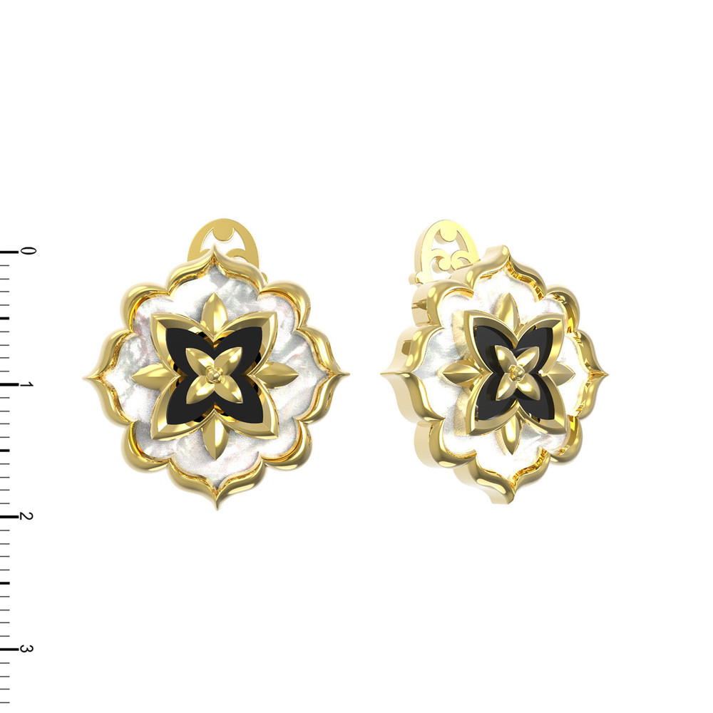 Серьги из лимонного золота c ониксом и перламутром