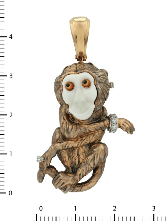 Подвеска из золота c эмалью, бриллиантами, рубином и бивнем мамонта