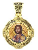 Образок из лимонного золота 585 пробы c эмалью и иконописью