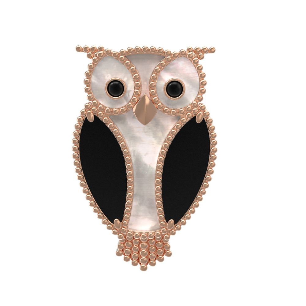 Брошь из золота c эмалью, ониксом и перламутром