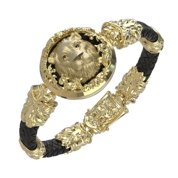 Браслет из лимонного золота c эмалью, шнурком и ониксом