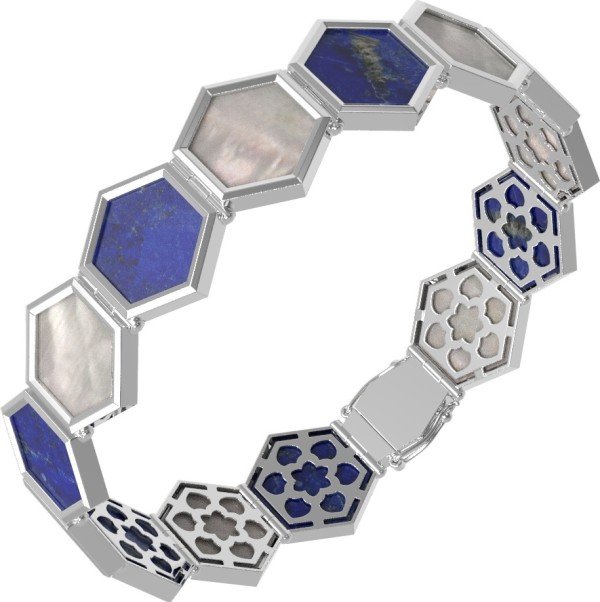 Браслет из белого золота c лазуритом и перламутром