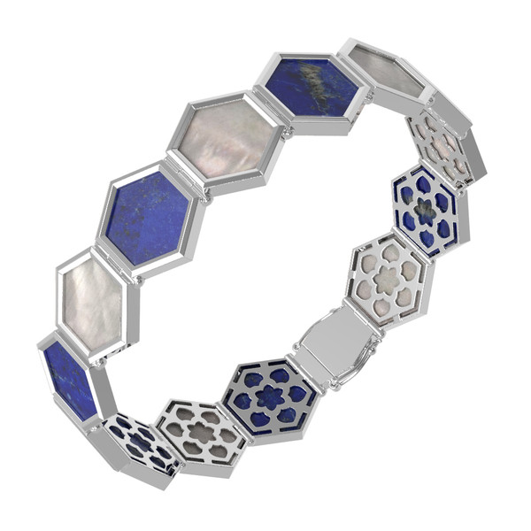Браслет из белого золота c лазуритом и перламутром