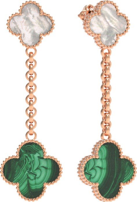 Серьги из золота c малахитом и перламутром