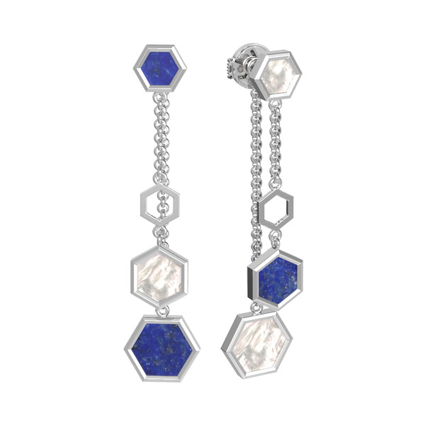 Серьги из белого золота c лазуритом и перламутром