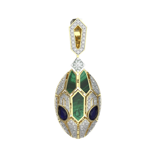 Подвеска из лимонного золота c бриллиантами, сапфиром и малахитом