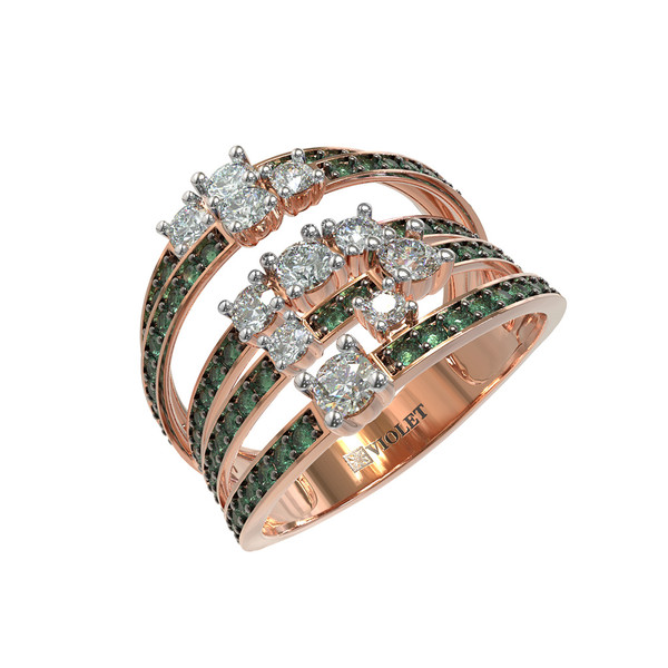 Кольцо из золота c бриллиантами и изумрудом