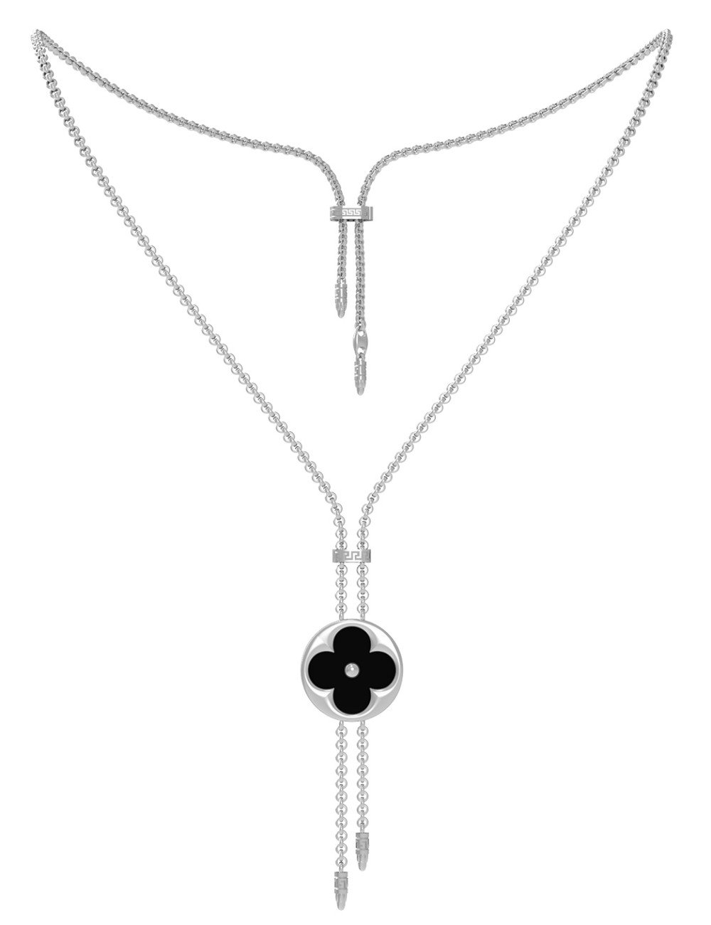 Колье из белого золота 585 пробы c ониксом и перламутром