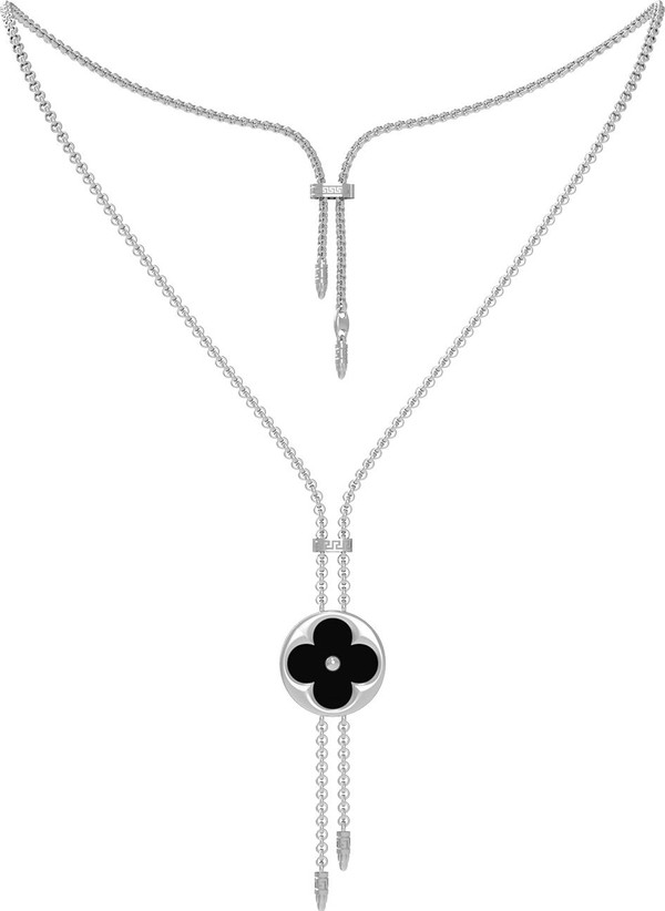 Колье из белого золота c ониксом и перламутром