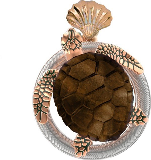 Подвеска из золота 585 пробы c эмалью и железным деревом