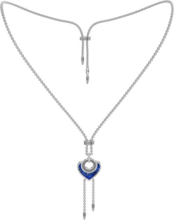 Колье из белого золота c фианитом, лазуритом и перламутром
