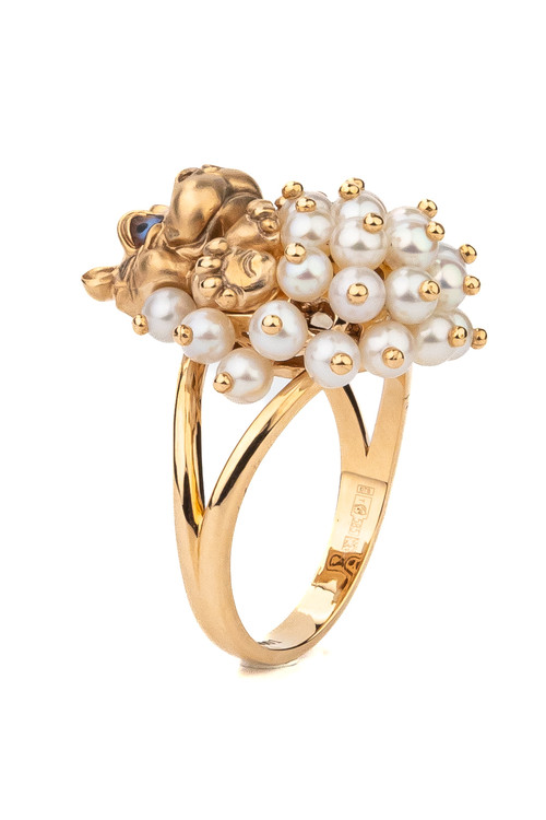 Кольцо из золота c эмалью и жемчугом