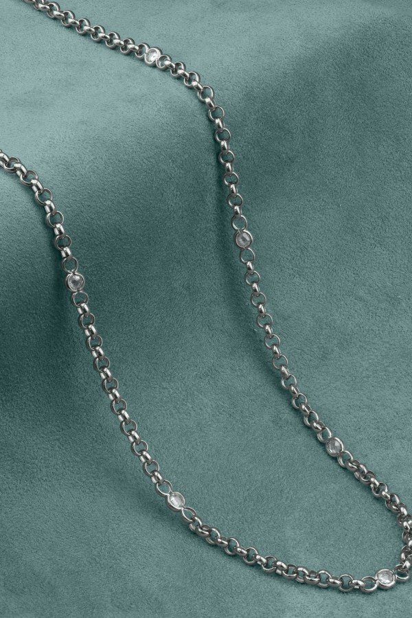 Цепь из белого золота 585 пробы c фианитом