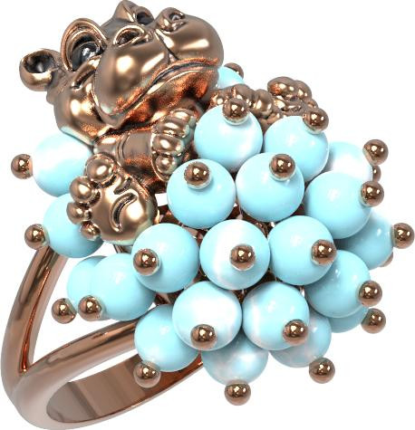 Кольцо из золота c эмалью и бирюзой