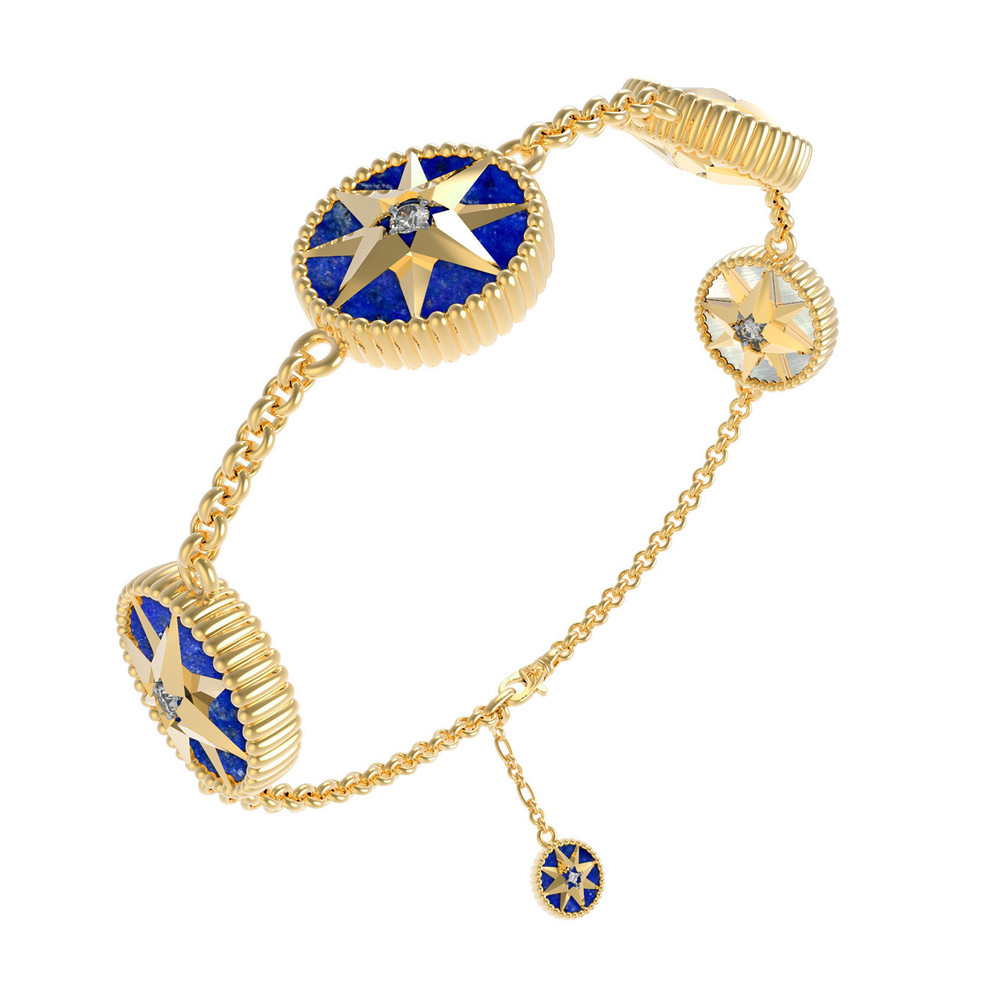 Браслет из лимонного золота c фианитом, лазуритом и перламутром