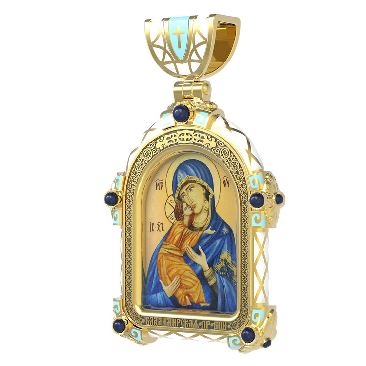Образок из лимонного золота c эмалью, иконописью и темперой