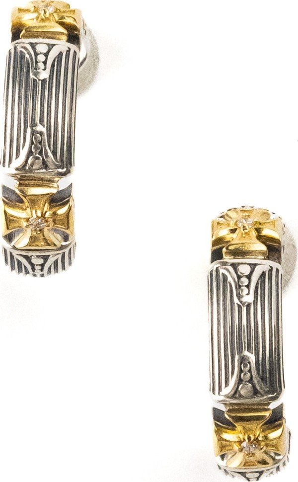 Серьги из серебра и золота c бриллиантами и рубином