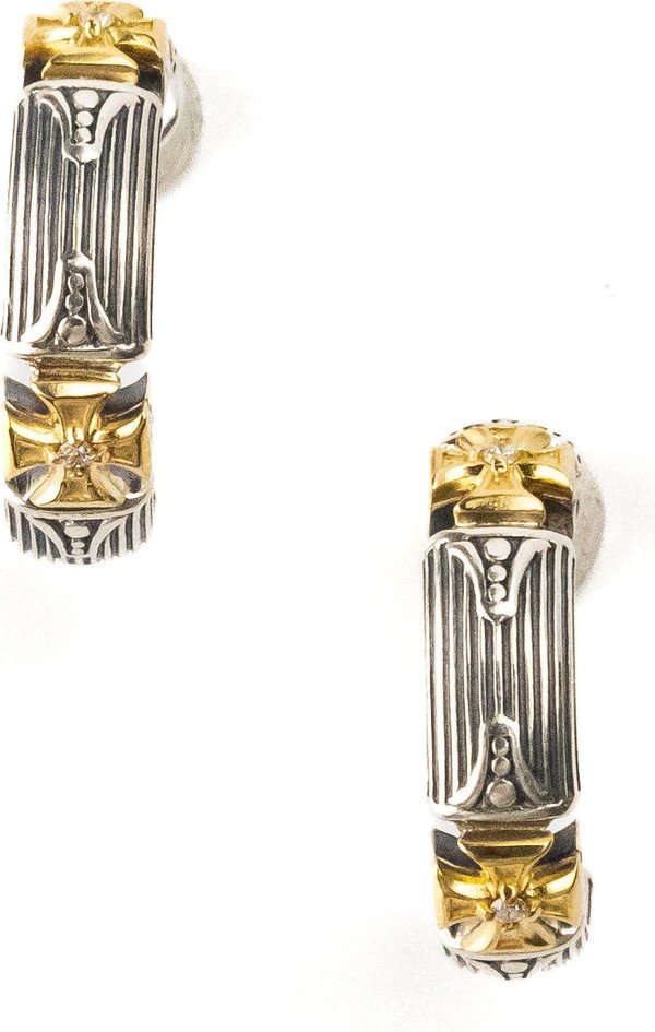 Серьги из серебра и золота c бриллиантами и рубином