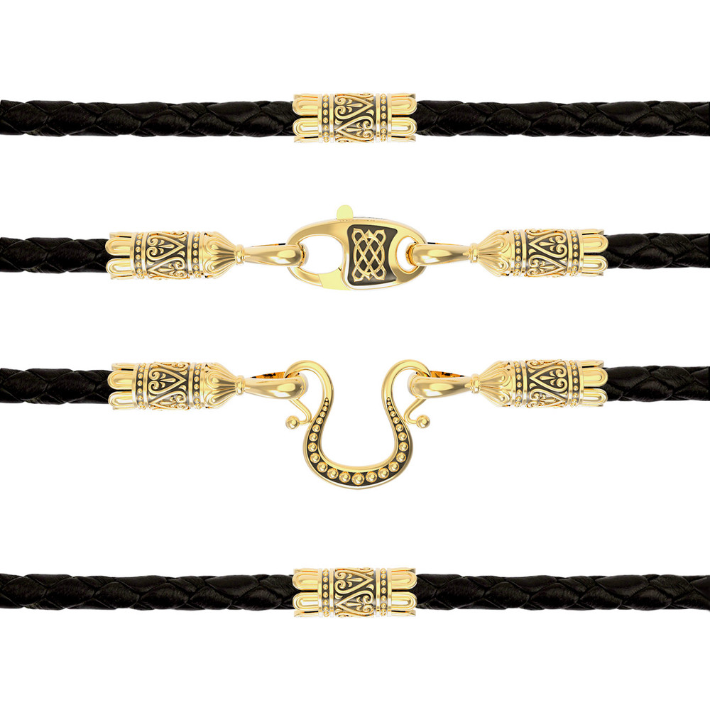 Гайтан из лимонного золота c кожаным шнурком