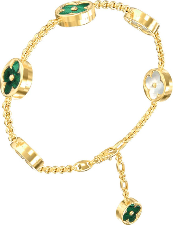 Браслет из лимонного золота c малахитом и перламутром