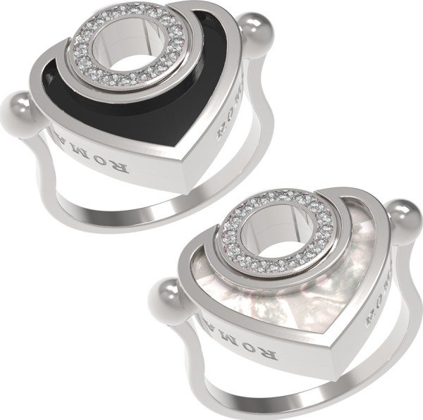 Кольцо из белого золота c бриллиантами, ониксом и перламутром